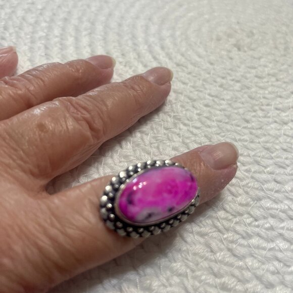 Gorgeous PINK DENDRITE OPAL Handmade Sterling 925 Ring Size 9.5 #356D - Picture 1 of 3